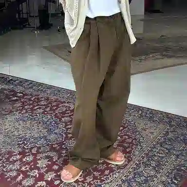 我是大卫 日系复古松紧系带阔腿宽松休闲裤 男女同款 棕色