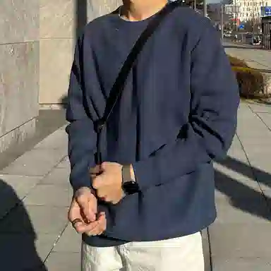 我是大卫 港风纯色宽松慵懒风潮流复古圆领百搭长袖针织衫 男女同款