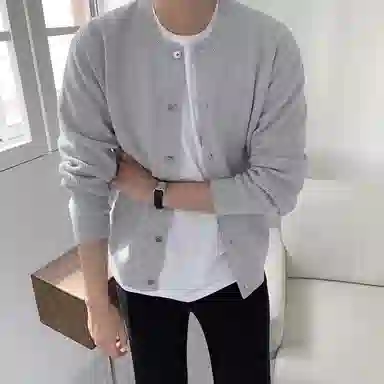 我是大卫 纯色单排扣圆领简约百搭慵懒风韩系针织衫 男女同款