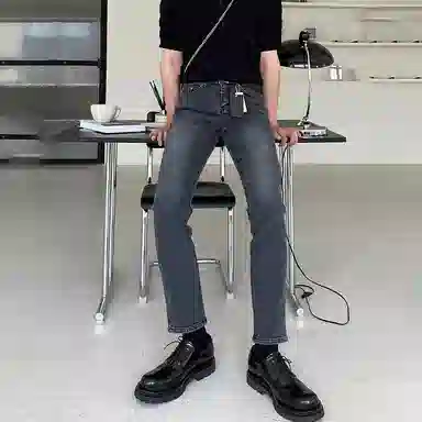 我是大卫 美式复古水洗直筒九分牛仔裤 男女同款