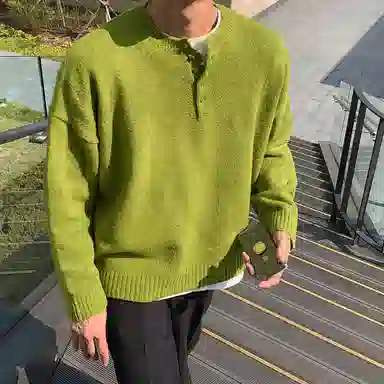 我是大卫 文艺风日系慵懒风糖果色宽松单排扣针织衫 男女同款