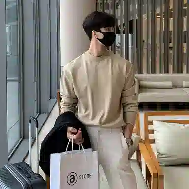 我是大卫 港风宽松慵懒风圆领纯色韩版打底针织衫 男女同款