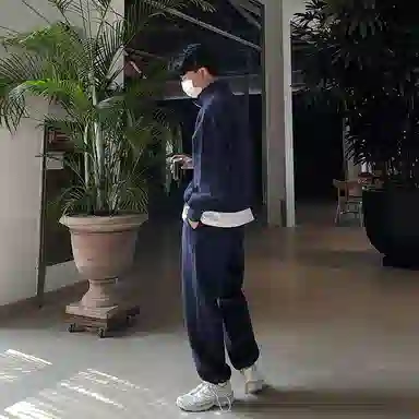 我是大卫 纯色立领双开拉链宽松休闲卫衣 男女同款 深蓝色