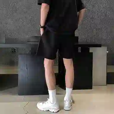 我是大卫 简约纯色系带直筒中腰薄款休闲短裤 男女同款