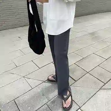 我是大卫 弹力直筒阔腿裤垂感开叉设计西裤休闲裤 男女同款