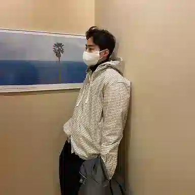 我是大卫 宽松连帽衬衫休闲百搭薄款拉链夹克外套 男款 格子