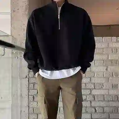 我是大卫 日系立领半拉链潮牌宽松休闲卫衣 男女同款