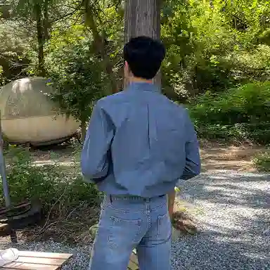 我是大卫 韩版宽松港风复古高级感休闲百搭长袖衬衫 男款 灰蓝色