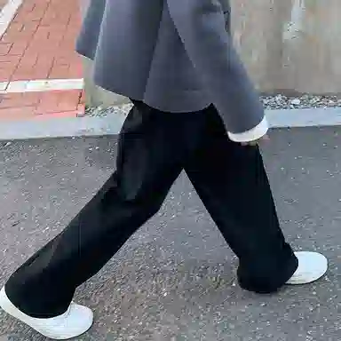 我是大卫 复古灯芯绒潮流宽松港风中腰阔腿休闲裤 男女同款 黑色