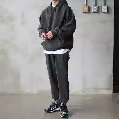 我是大卫 韩版纯色基础款纯棉连帽口袋慵懒风宽松卫衣 男女同款 深灰色