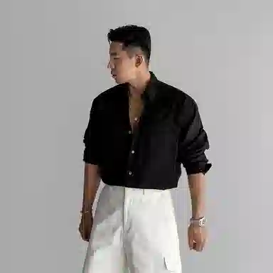 我是大卫 纯色条纹高级感宽松百搭大口袋设计氛围感长袖衬衫 男女同款