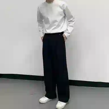 我是大卫 韩版时尚小众设计感简约百搭宽松直筒西装休闲裤 男款 黑色