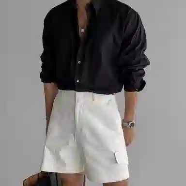 我是大卫 纯色条纹高级感宽松百搭大口袋设计氛围感长袖衬衫 男女同款