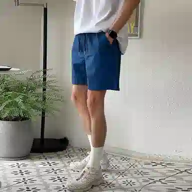 我是大卫 日系薄款潮牌宽松美式健身运动纯色五分休闲短裤 男女同款 蓝色