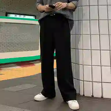 我是大卫 拉链口袋阔腿直筒百搭基础款韩版西裤休闲裤 男女同款