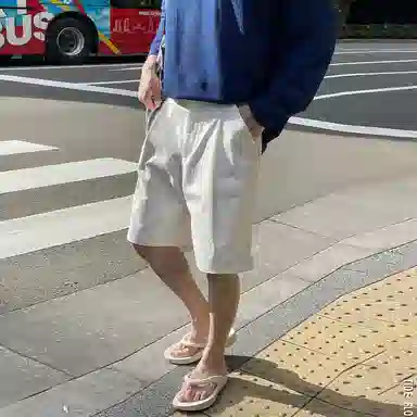 我是大卫 日系简约风潮流百搭五分裤宽松休闲短裤 男款 白色