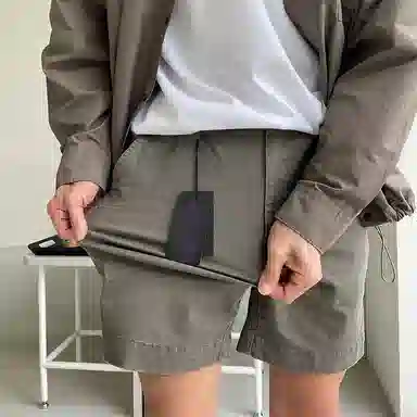 我是大卫 美式复古拉链五分休闲短裤 男款 深卡其色