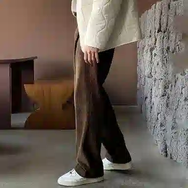 我是大卫 复古纯色直筒宽松休闲裤 男女同款 棕色