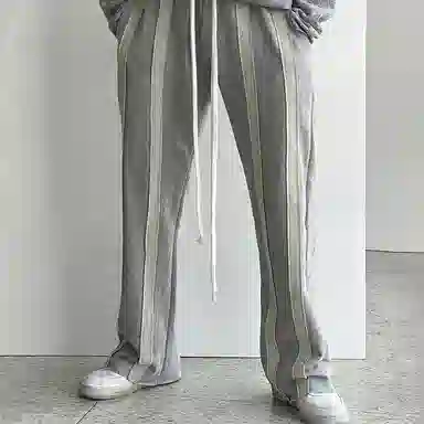 我是大卫 条纹阔腿合身系带休闲裤 男女同款