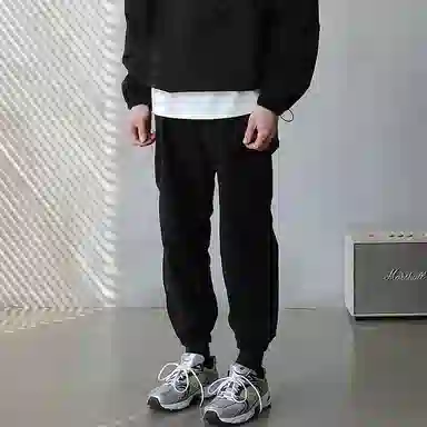 我是大卫 纯色宽松中腰束脚休闲裤 男女同款