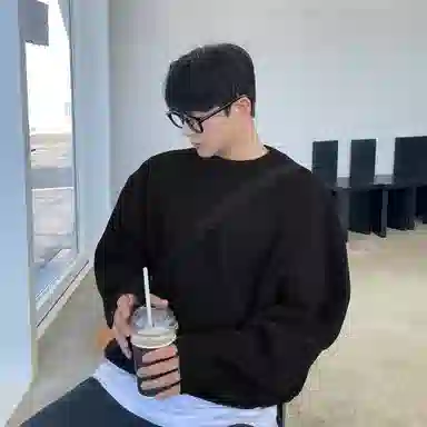 我是大卫 韩版基础款纯色休闲潮牌百搭圆领套头针织衫 男女同款