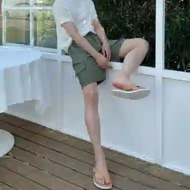 我是大卫 日系街头设计感五分裤宽松直筒百搭工装短裤 男女同款 军绿色