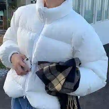 我是大卫 短款立领纯色保暖加厚面包棉服 男女同款 白色