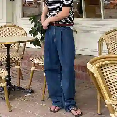 我是大卫 直筒拖地宽松休闲牛仔裤 男女同款 深蓝色