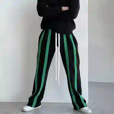 我是大卫 条纹阔腿合身系带休闲裤 男女同款