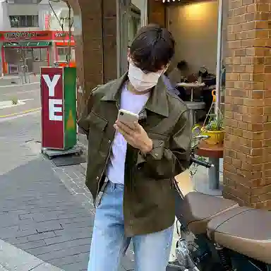 我是大卫 多口袋亮面立领复古简约工装飞行员夹克 男女同款