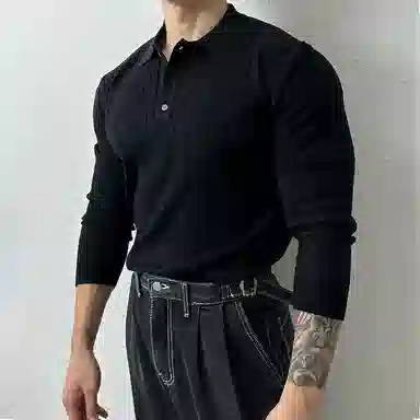 我是大卫 纯色翻领套头休闲百搭长袖针织衫 男女同款