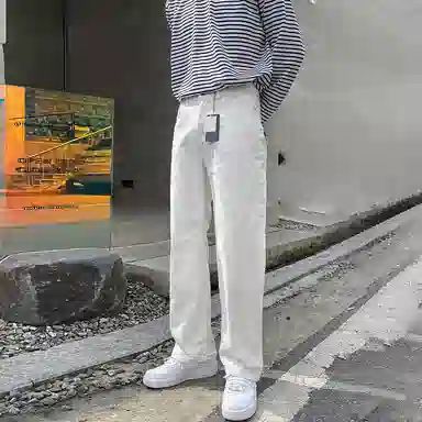 我是大卫 纯色直筒垂坠感经典休闲裤 男女同款 白色