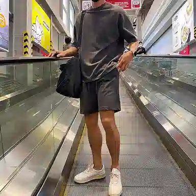 我是大卫 纯色基础百搭抽绳直筒休闲短裤 男女同款 深灰色