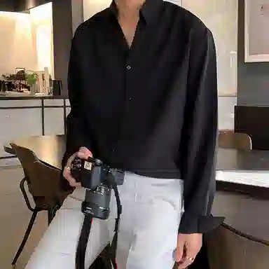 我是大卫 气质柔软亲肤透气轻商务通勤纯色尖领长袖衬衫 男女同款