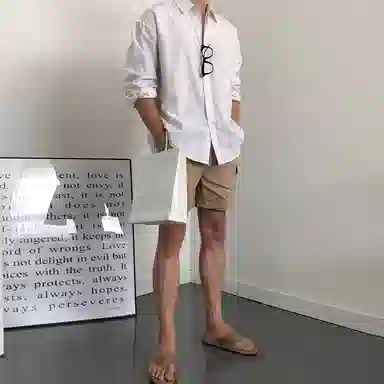 我是大卫 纯色简约宽松抽绳直筒休闲短裤 男女同款