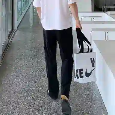 我是大卫 春夏季宽松直筒裤韩版百搭纯色阔腿松紧腰休闲裤 男款 深蓝色