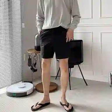 我是大卫 韩版时尚高级感小众设计百搭宽松直筒休闲短裤 男款 黑色