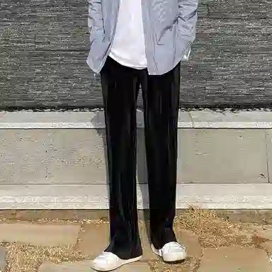 我是大卫 纯色港风拖地垂感直筒中腰休闲裤 男女同款