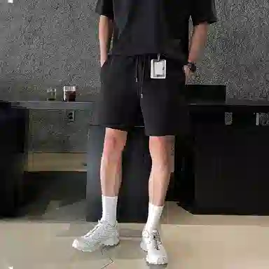 我是大卫 简约纯色系带直筒中腰薄款休闲短裤 男女同款