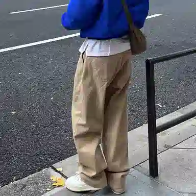 我是大卫 拖地高街直筒阔腿牛仔裤 男女同款 卡其色