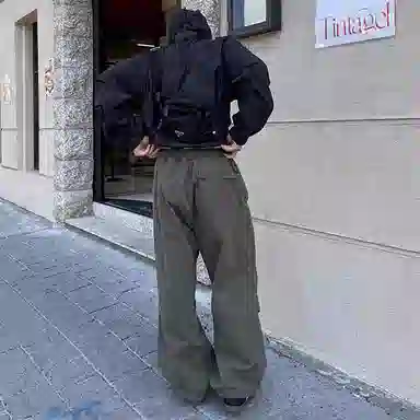 我是大卫 纯色美式机能连帽宽松夹克外套 男女同款 黑色