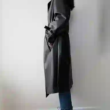 我是大卫 美式个性帅气中长款双排扣韩版宽松百搭皮衣 男女同款 黑色