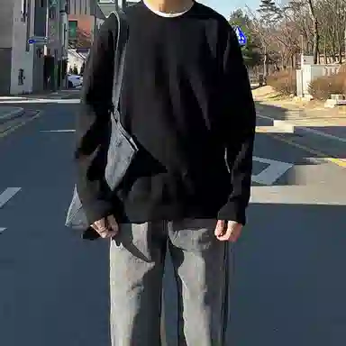 我是大卫 港风纯色宽松慵懒风潮流复古圆领百搭长袖针织衫 男女同款