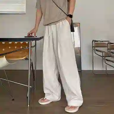 我是大卫 单掐褶松紧腰直筒裤慵懒风设计感宽松百搭休闲裤 男女同款