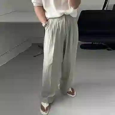 我是大卫 纯色简约直筒垂感休闲裤 男女同款 灰绿色