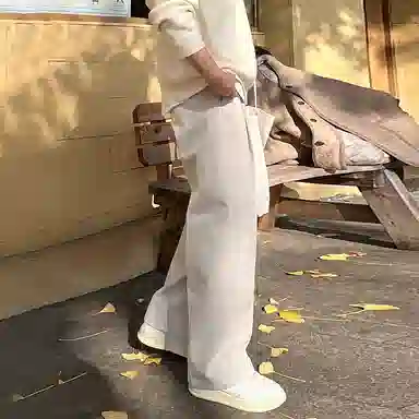 我是大卫 纯色简约垂感直筒宽松休闲裤 男女同款 浅卡其色