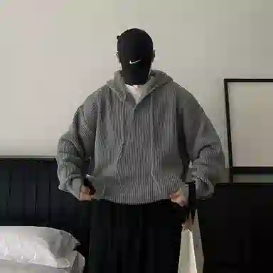 我是大卫 复古连帽套头宽松休闲慵懒感长袖针织衫 男女同款 灰色