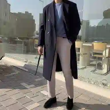 我是大卫 毛呢中长款经典韩版英伦风大衣 男女同款