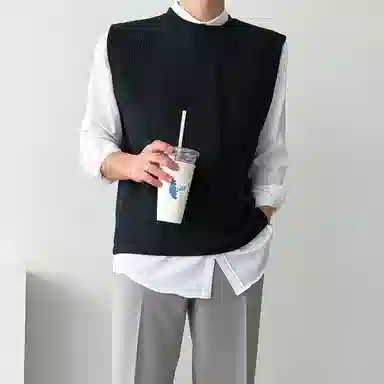 我是大卫 圆领无袖韩版宽松纯色坎肩针织衫 男女同款