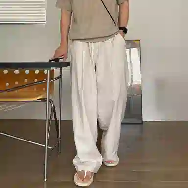 我是大卫 单掐褶松紧腰直筒裤慵懒风设计感宽松百搭休闲裤 男女同款